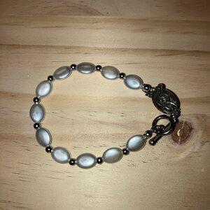 Classic Silver Trim & Pearl Bracelet Religious St. Peregrine 8”